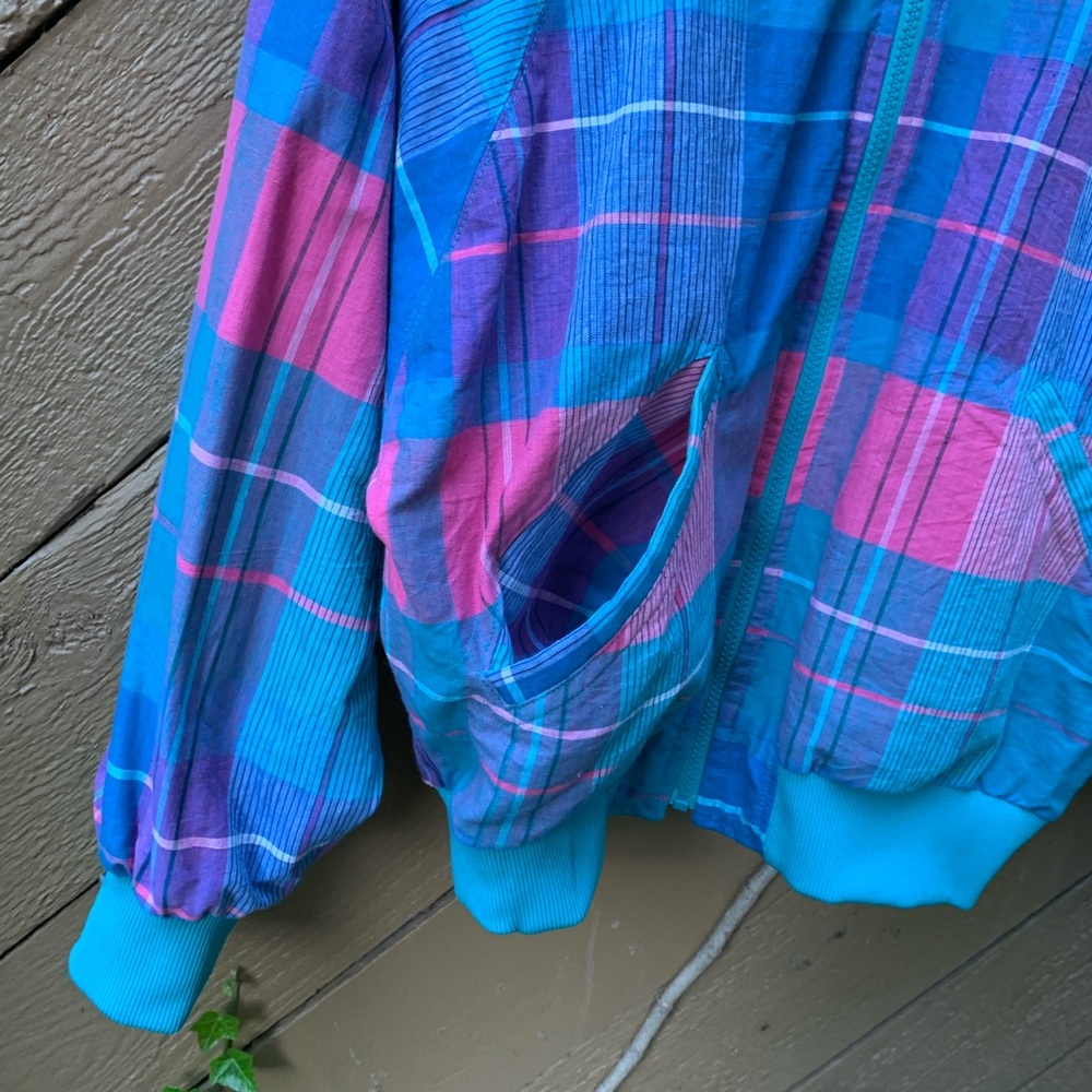VTG 80’s Head Sportswear Reversible teal PLAID Bomber Jacket Sz M zip-up coat - Picture 12 of 14